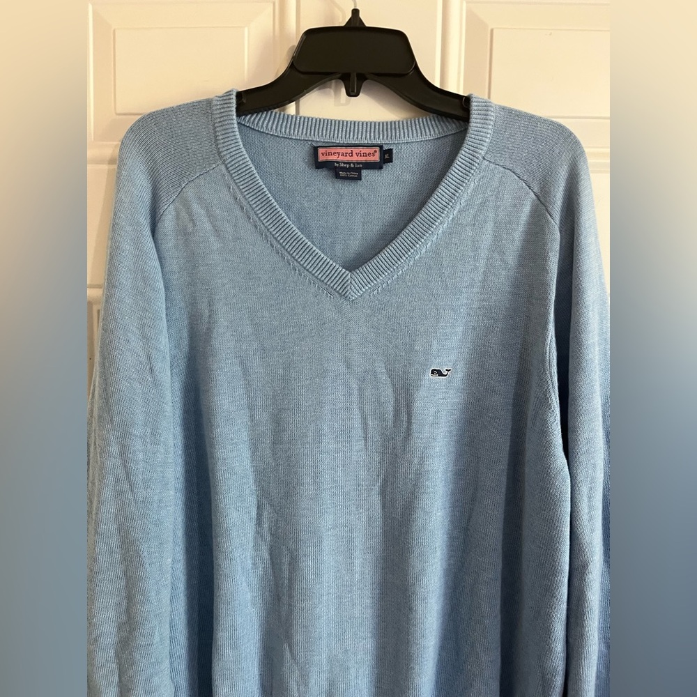 Vineyard Vines Mens XL Cotton Pullover Sweater Blue V-Neck‎ Preppy Classic Knit - Picture 2 of 8